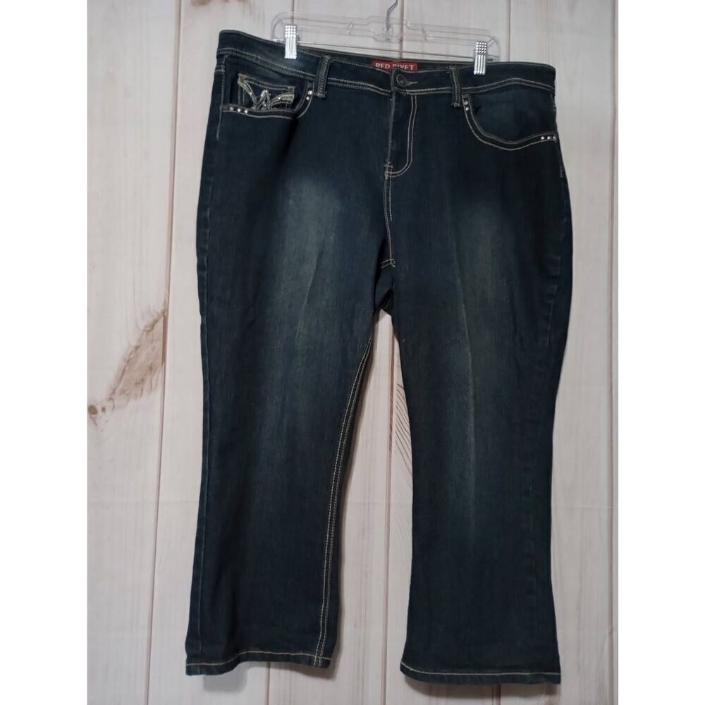 Red Rivet Jeans Ladies 20W Detailed Pocket Straight Leg